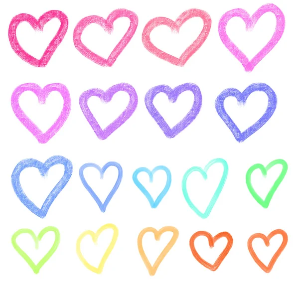 Collection Simple Colorful Hearts Hand Drawn Isolated White Background — ストック写真