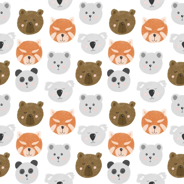 Seamless Pattern Cute Bear Faces Bear Polar Bear Panda Red — Stock Photo, Image