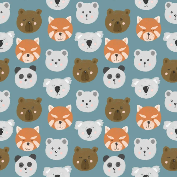 Seamless Pattern Cute Bear Faces Bear Polar Bear Panda Red — Stock Photo, Image