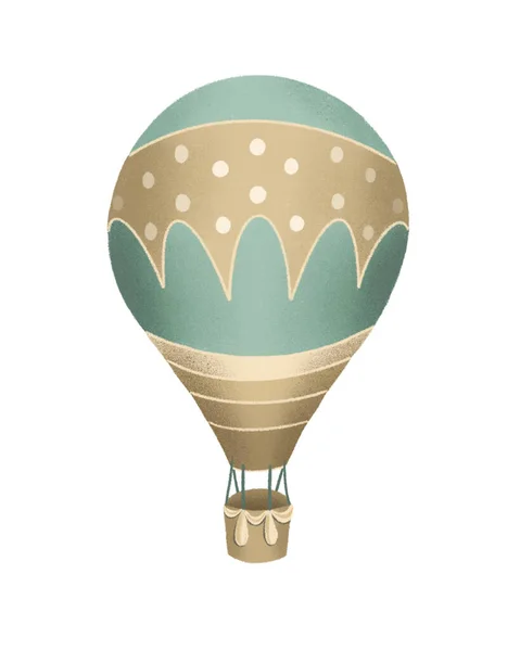 Ρετρό Αερόστατο Θερμού Αέρα Πράσινες Και Καφέ Αποχρώσεις Ζωγραφισμένη Στο — Φωτογραφία Αρχείου