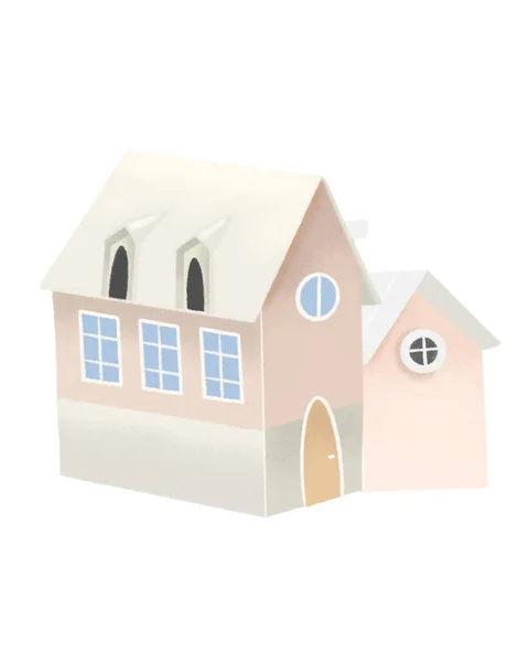 Ilustração Aconchegante Casa Particular Rosa Pintado Mão Isolado Fundo Branco — Fotografia de Stock