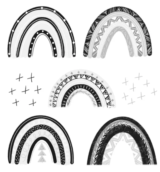 Colección Arco Iris Dibujado Mano Colores Blanco Negro Elementos Aislados — Foto de Stock