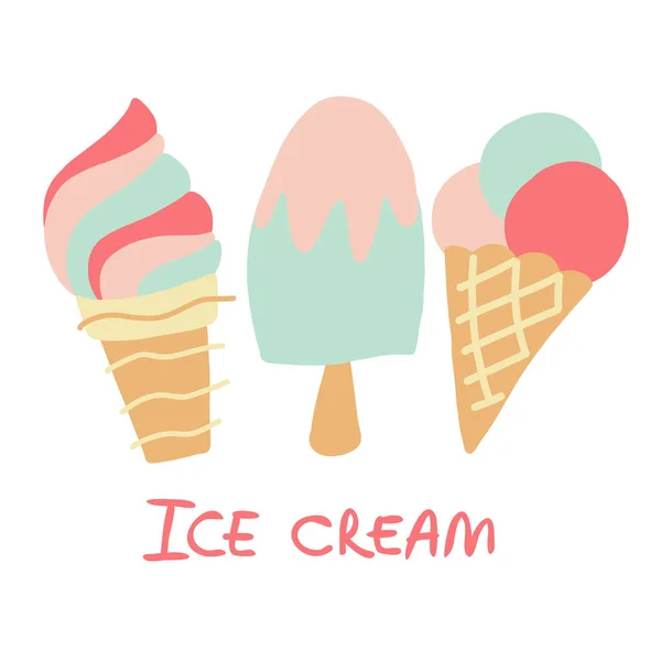 Ilustrace Různé Zmrzliny Ploché Vektorové Ilustrace Izolované Bílém Pozadí — Stockový vektor