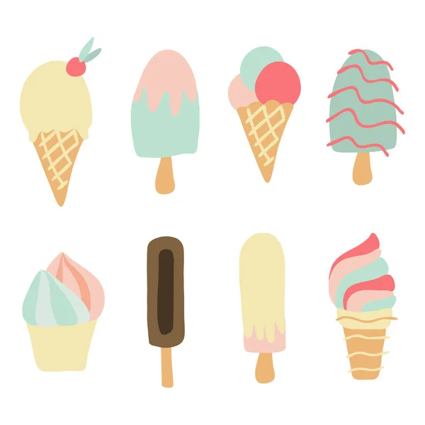 Colección Varios Helados Pastel Esquimales Ilustración Vectorial Plana Aislada Sobre — Vector de stock