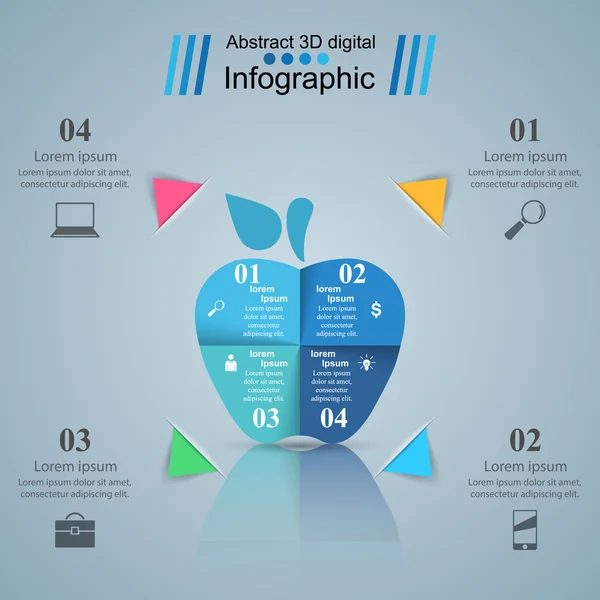 Resumo ilustração digital 3D Infográfico. Ícone da Apple . —  Vetores de Stock