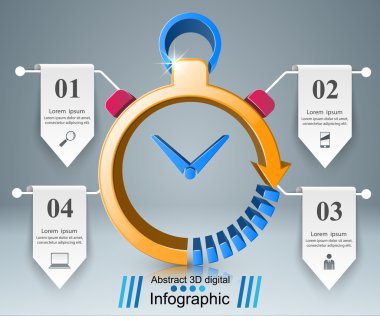 Soyut 3d Infographic. Saat, saat simgesi.