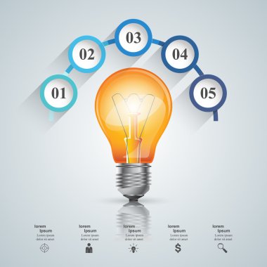 Infographic tasarım. Ampul, ışık simgesi.