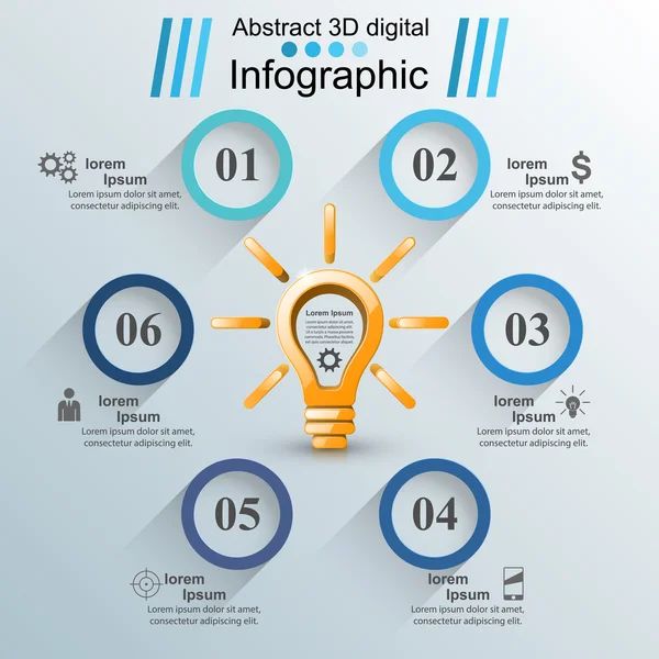 Diseño infográfico. Bombilla, Icono de luz . — Archivo Imágenes Vectoriales