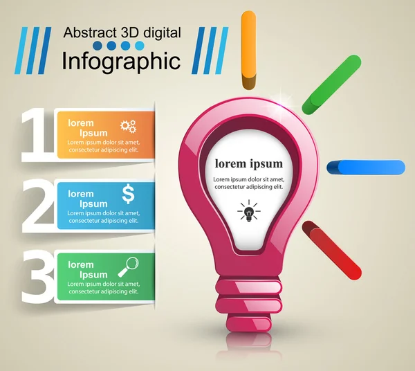 Infographic 디자인입니다. 전구, 라이트 아이콘. — 스톡 벡터