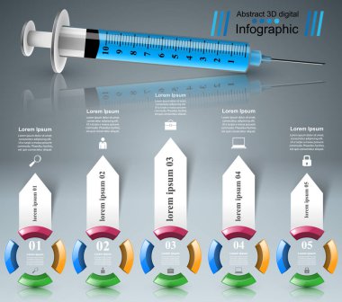 Sağlık, şırınga simgesi. 3D tıbbi Infographic.