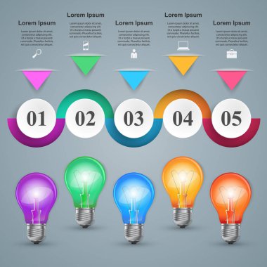 Infographic tasarım. Ampul, ışık simgesi.