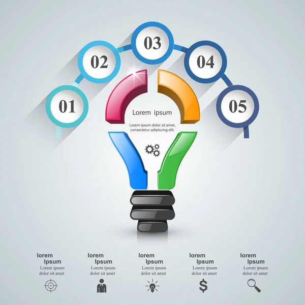 Infographic 디자인입니다. 전구, 라이트 아이콘. — 스톡 벡터