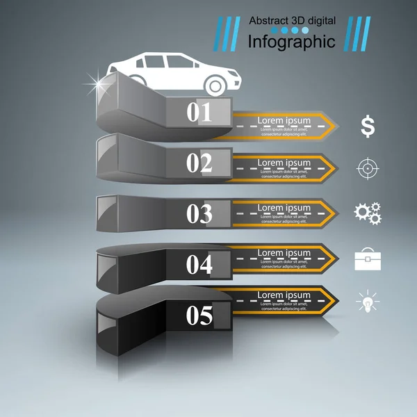 Modèle d'infographie routière et icônes marketing. icône de voiture . — Image vectorielle