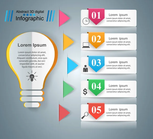 Design infográfico. Lâmpada, ícone de luz . — Vetor de Stock