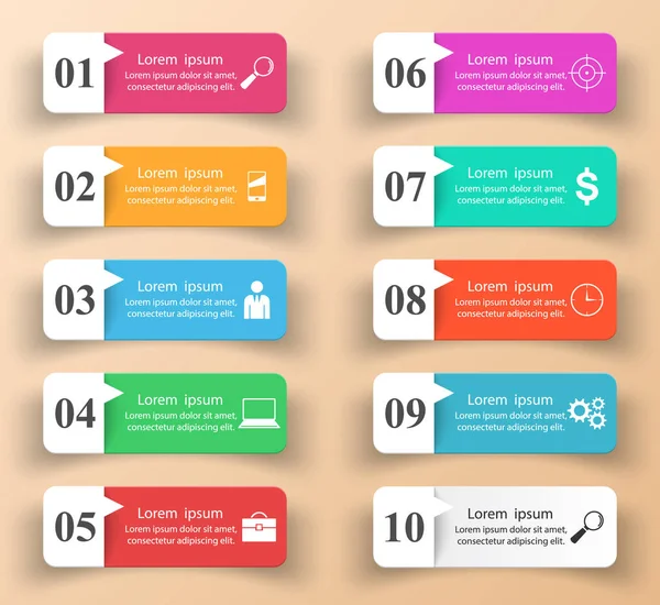 Infographic tasarım. 10 bileşen listesi.