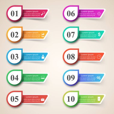 Infographic tasarım. 10 bileşen listesi.