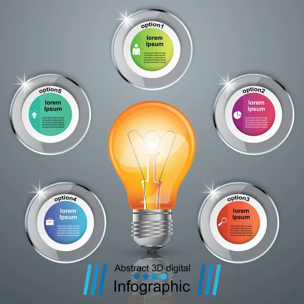 Infographic design. Lampa, ljus ikonen. — Stock vektor