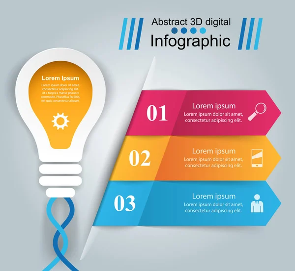 Diseño infográfico. Bombilla, Icono de luz . — Archivo Imágenes Vectoriales