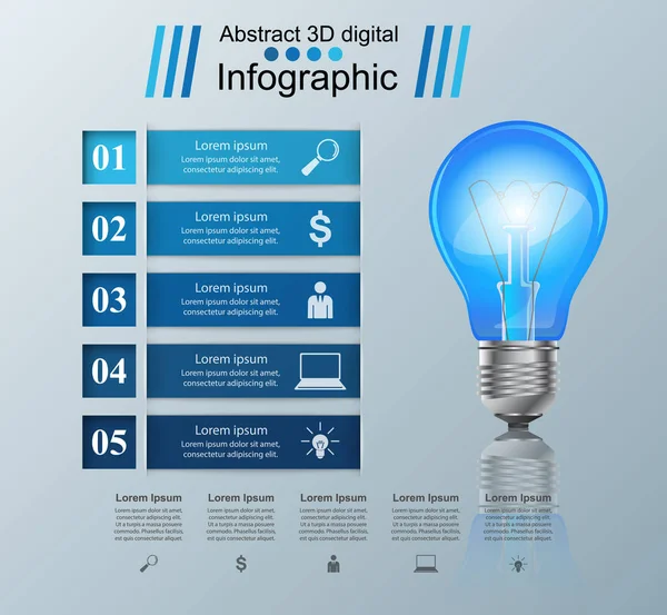 Infographic 디자인입니다. 전구, 라이트 아이콘. — 스톡 벡터