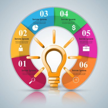 Infographic tasarım. Ampul, ışık simgesi.