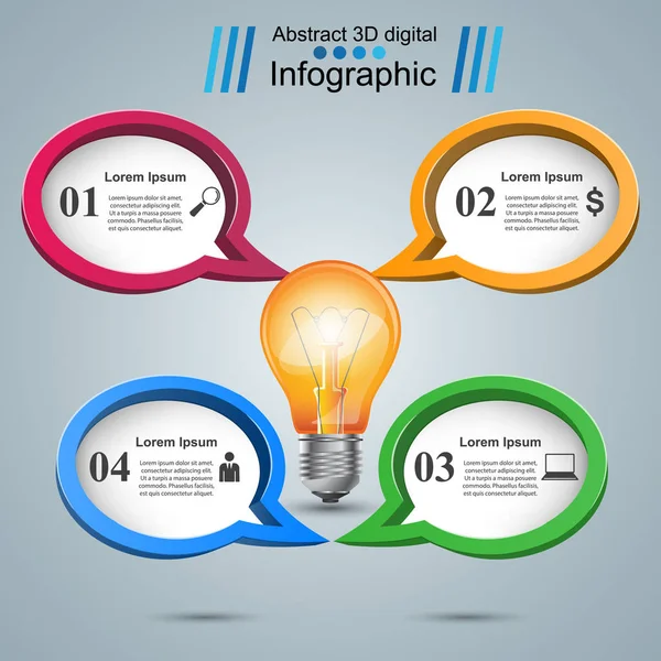 Infographic 디자인입니다. 전구, 라이트 아이콘. — 스톡 벡터