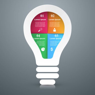 Infographic tasarım. Ampul, ışık simgesi.