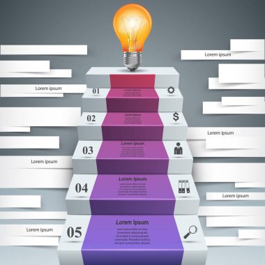 Infographic tasarım. Ampul, ışık simgesi.