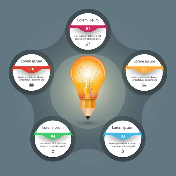 3D-Infographic. Lamp en potlood icoon. — Stockvector