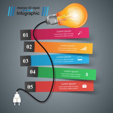 Infographic tasarım. Ampul, ışık simgesi.