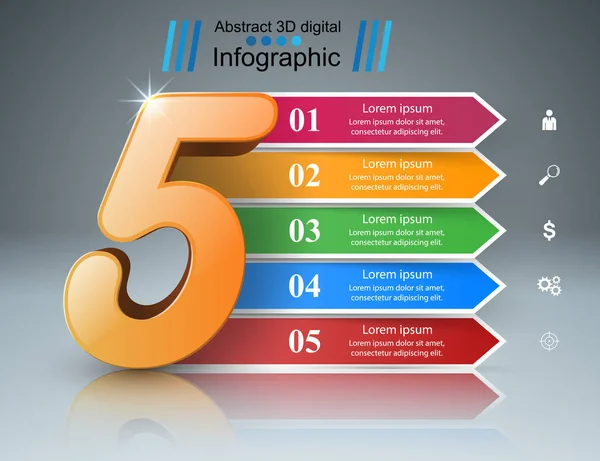 Negocios cinco infografías estilo origami ilustración vectorial . — Vector de stock