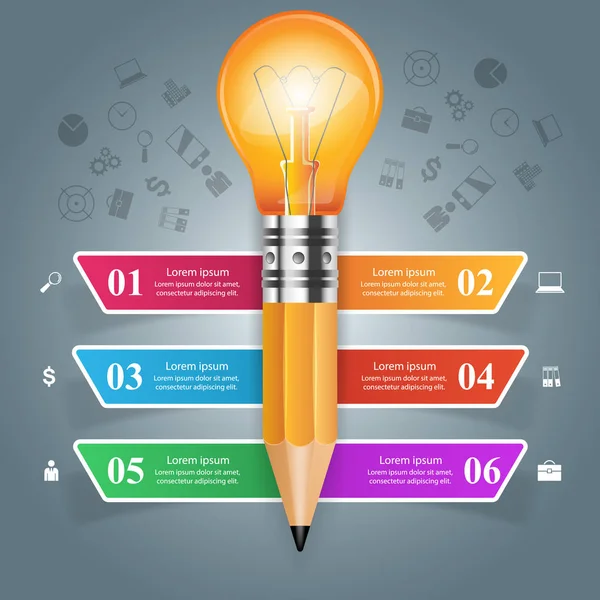 Diseño infográfico. Bombilla, Icono de luz . — Vector de stock