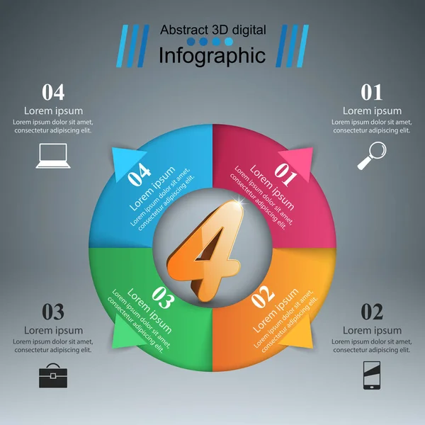 Fyra 3d digital illustration Infographic. — Stock vektor