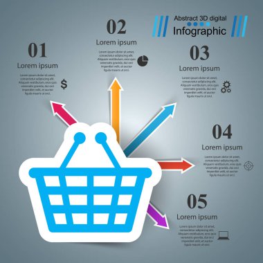 Infographic alışveriş. Marceting simgesi. Satın almak ve satmak