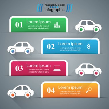 Şablon ve pazarlama yol Infographic tasarım simgeler. Araba simgesi.