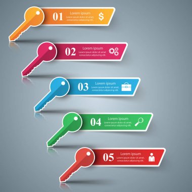 Anahtar Infographic. Beş renkli öğeleri.