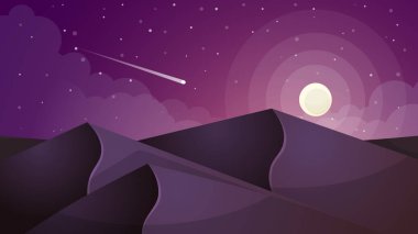 Peyzaj moon. Yıldız ve dağ.