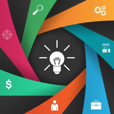 Infographic tasarım. Ampul, ışık simgesi.