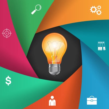 Infographic tasarım. Ampul, ışık simgesi.