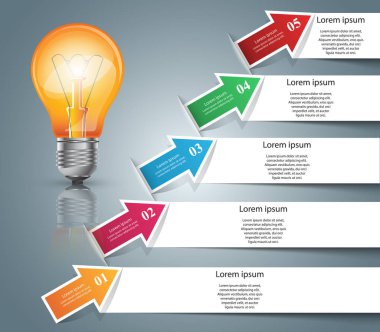 Infographic tasarım. Ampul, ışık simgesi.