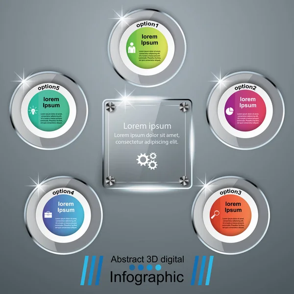 Glass 3D digital illustration Infographic. — Stock Vector