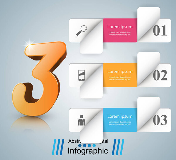 Three 3D digital illustration Infographic.