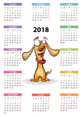 2018 yıl takvimi, komik, yakın köpek çizgi film