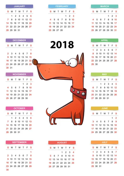 2018 kalenderjaar, cartoon grappig, schoonheid hond — Stockvector