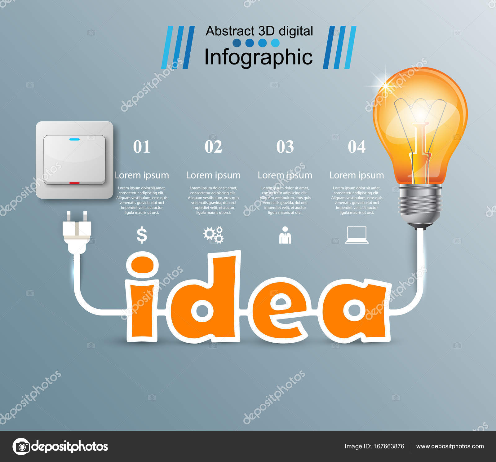 Bulb, Light, switch, on, off, idea infographic Stock Vector by ©rwgusev ...