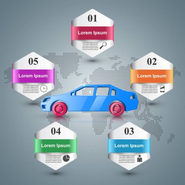 Şablon ve pazarlama yol Infographic tasarım simgeler. Araba simgesi.