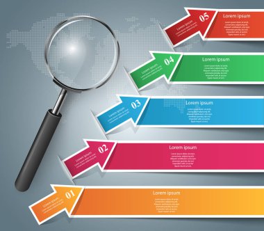 İş infographics. Büyüteç simgesini.