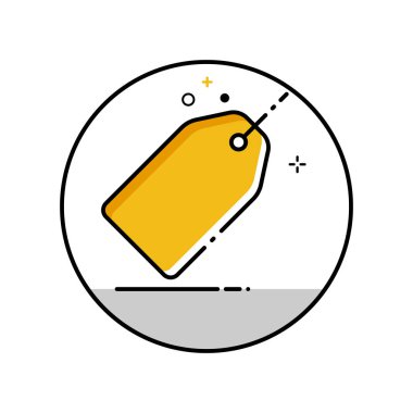 Infographic alışveriş. Etiketi marceting simgesi. Satın almak ve satmak. Düz çizgi simgesi