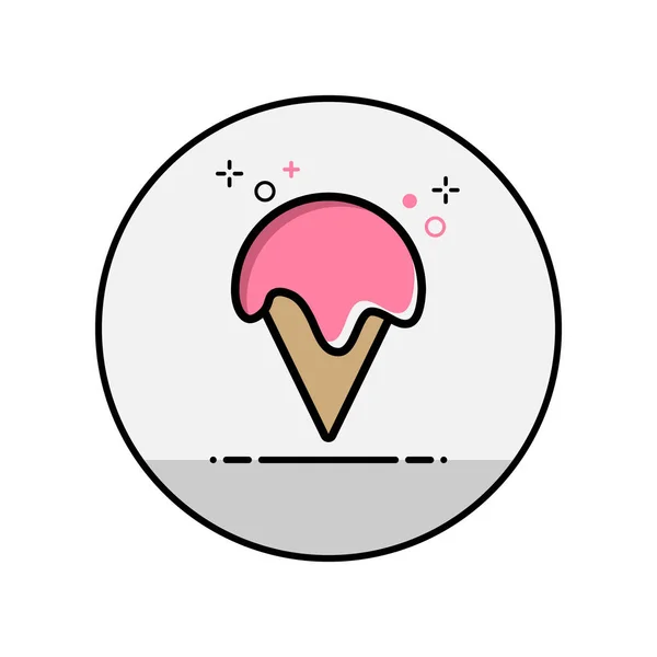 Ice cream in a cup of wine. Flat line icon. — Stock Vector