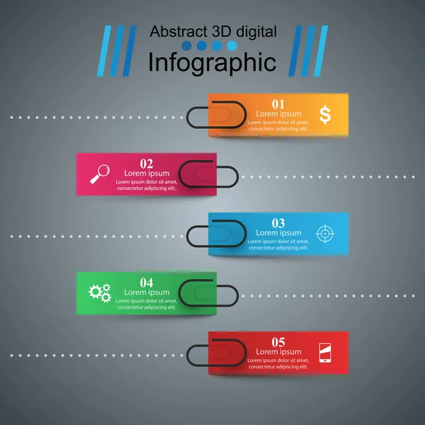 Modelo de design de infográfico 3D e clipe, ícones de pino . —  Vetores de Stock