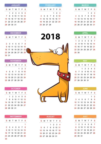 Жовтий собака - календар на 2018 рік . — стоковий вектор